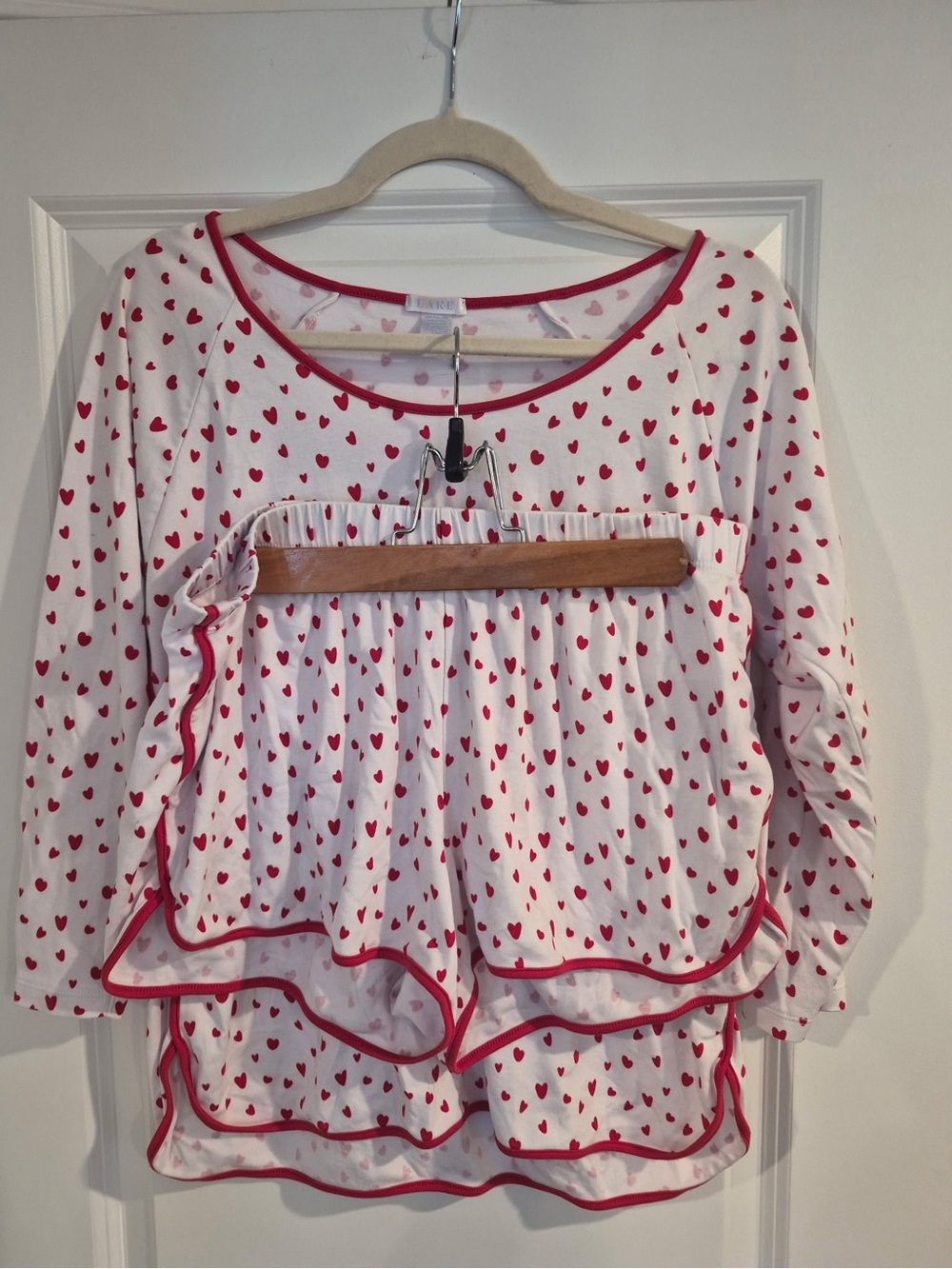 Heart-Print Red & White Pajama Set